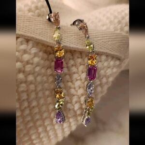 Cz Sterling Silver Multicolor Stone Earings  Masterpiece.  NEW .